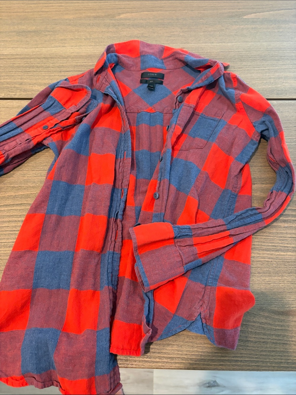 J. Crew Men’s Red and Navy Large-Check Button-Down Shirt
